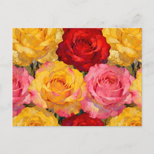 Lebendige blühende Rosen Postkarte (Vorderseite)