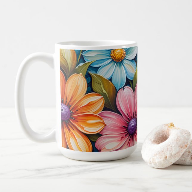 Lebendige Blumen Kaffeetasse (Mit Donut)