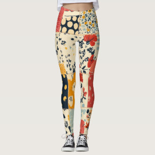 Lebendige Blumen-Patchworkdecke in warmen Tönen Leggings