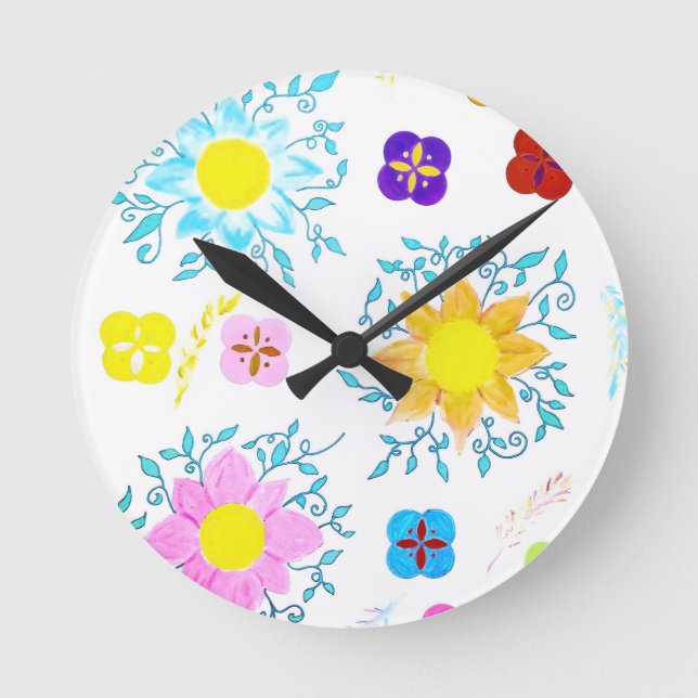 Lebendige Blumen Runde Wanduhr (Vorderseite)