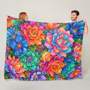 Lebendige Blumen Traumlandschaft – Psychedelischer Fleecedecke