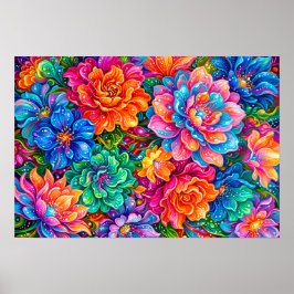 Lebendige Blumen Traumlandschaft – Psychedelischer Poster