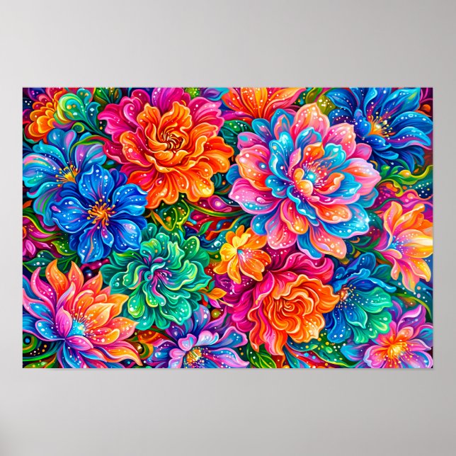 Lebendige Blumen Traumlandschaft – Psychedelischer Poster (Vorne)