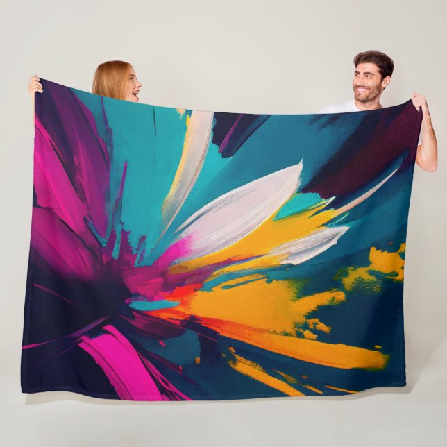 Lebendige Blüte – Explosive abstrakte Blumenenergi Fleecedecke (Beispiel)