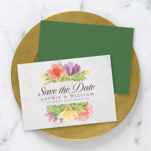 Lebendige Blütenmuster-Marmor Hochzeitseinladungsa Save The Date