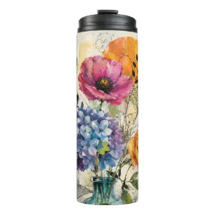 Lebendige botanische Mixed-Media-Collage-Kunst Thermosbecher