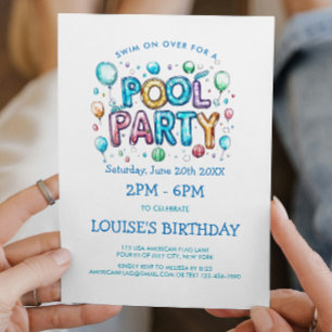 Lebendige Buchstaben und Ballons Poolparty-Einladu Einladung