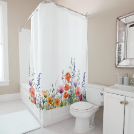 Lebendige Bunte Aquarell-Wildblumen Duschvorhang