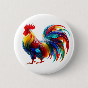 Lebendige Bunte Hahn Kunst Button