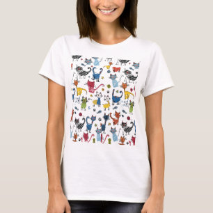 Lebendige Bunte Katzen Handgezeichnetes Kätzchen T-Shirt