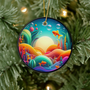 Lebendige Buntglas-Abstraktion Goldfisch  Keramik Ornament