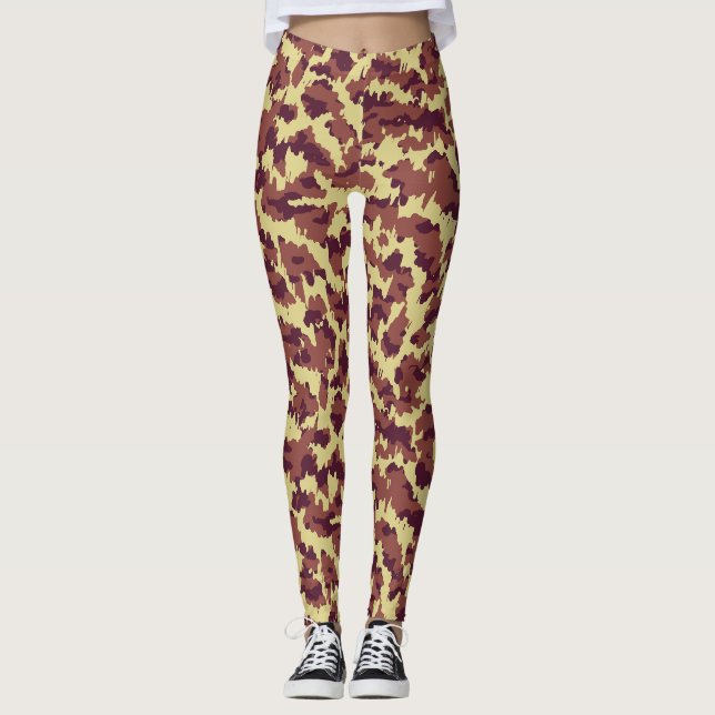 Lebendige Camouflage Doodle Retro Schwarz und Rot  Leggings (Vorderseite)