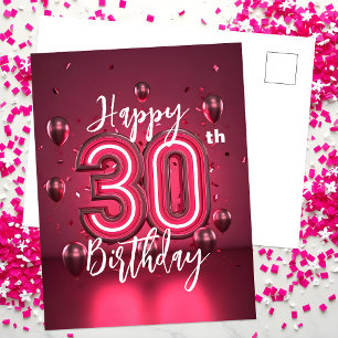 Lebendige chic neonrosa 30. Geburtstagsfeier mit B Postkarte