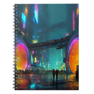 Lebendige Cyberpunk-Stadtlandschaft mit Bögen Notizblock