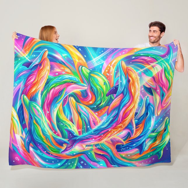 Lebendige Delfin-Traumlandschaft – Psychedelischer Fleecedecke (Beispiel)