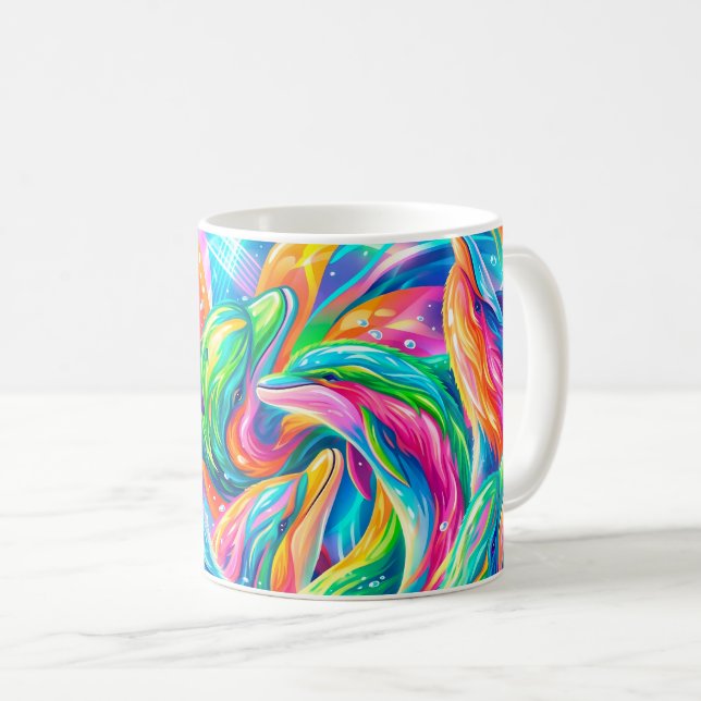 Lebendige Delfin-Traumlandschaft – Psychedelischer Kaffeetasse (VorderseiteRechts)