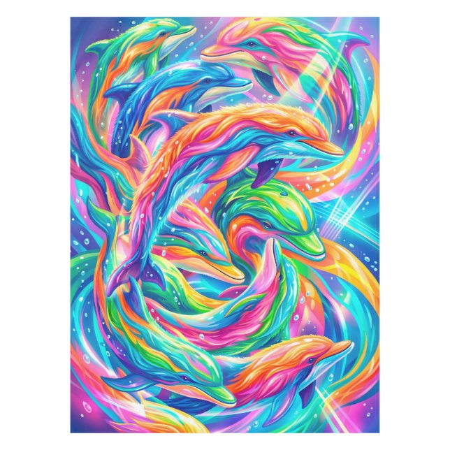 Lebendige Delfin-Traumlandschaft – Psychedelischer Tischdecke (Vorderseite)