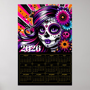 Lebendige Día de los Muertos Zucker-Schädel-Kunst Poster