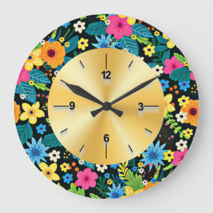 Lebendige Ditsy-Blumen Blumenmuster-Design-43785 Große Wanduhr