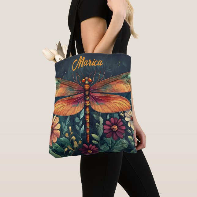 Lebendige Dragonfly Floral Shades Orange Red Green Tasche (Von Nahem)