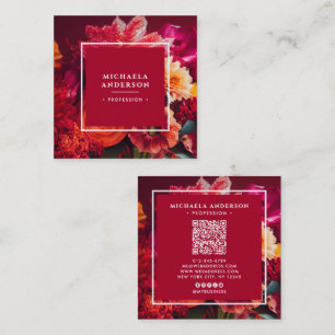 Lebendige Elegante Moderne Florale QR-Code & Sozia Quadratische Visitenkarte