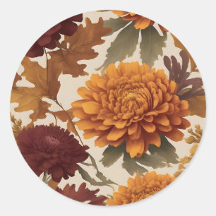 Lebendige Fall Chrysanthemums Asters and Marigolds Runder Aufkleber