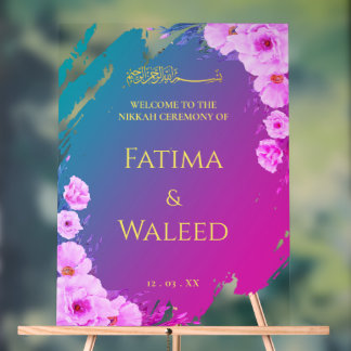 Lebendige farbenfrohe florale Muslime Nikkah Begrü Acrylschild