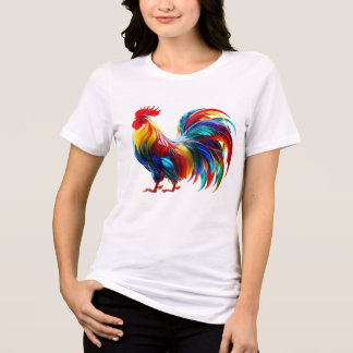Lebendige farbenfrohe Hahn-Kunst Tri-Blend Shirt