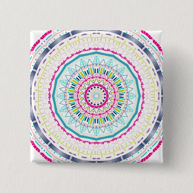 Lebendige farbenfrohe Mandala-Kunst Button (Vorderseite)