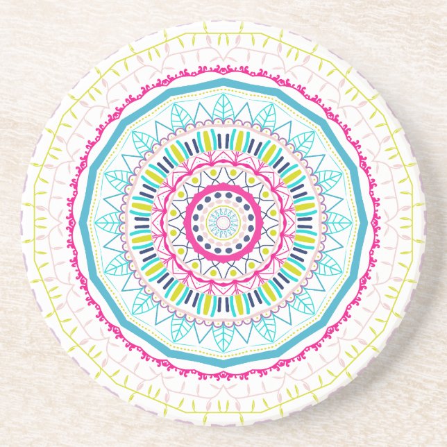 Lebendige farbenfrohe Mandala-Kunst Getränkeuntersetzer (Vorne)
