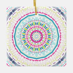 Lebendige farbenfrohe Mandala-Kunst Keramikornament