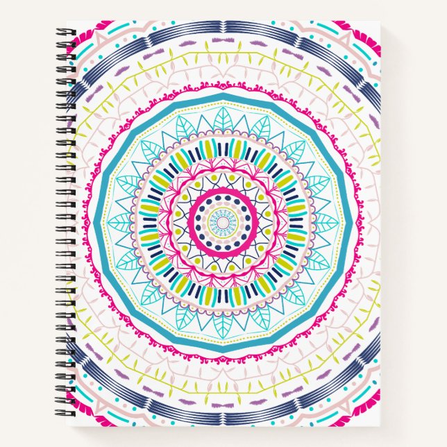 Lebendige farbenfrohe Mandala-Kunst Notizbuch (Vorderseite)