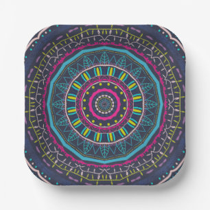 Lebendige farbenfrohe Mandala-Kunst Pappteller