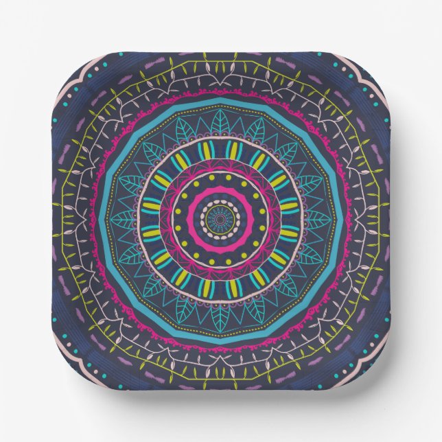 Lebendige farbenfrohe Mandala-Kunst Pappteller (Vorderseite)