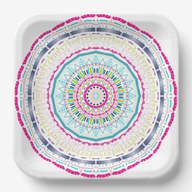 Lebendige farbenfrohe Mandala-Kunst Pappteller (Vorderseite)
