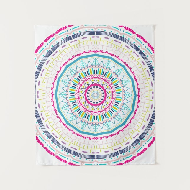 Lebendige farbenfrohe Mandala-Kunst Wandteppich (Vorderseite)