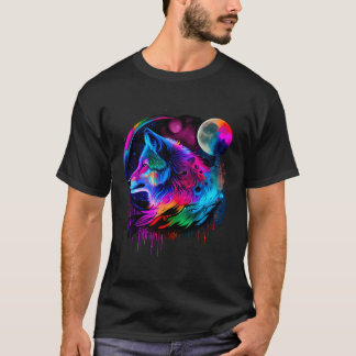 Lebendige farbenfrohe Paint Wolf-Gefechtsdschaft T-Shirt