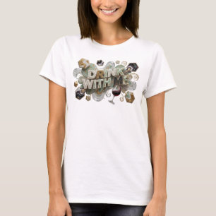 Lebendige farbenfrohe TRINKE MIT MIR Textdesign T-Shirt