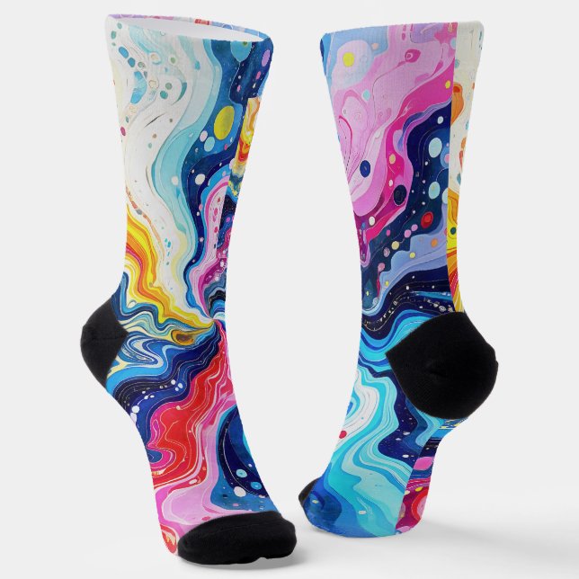 Lebendige farbenfrohe Wirbel-Abstraktion Socken (Gewinkelt)