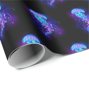 Lebendige Farbglühende Qualle Geschenkpapier