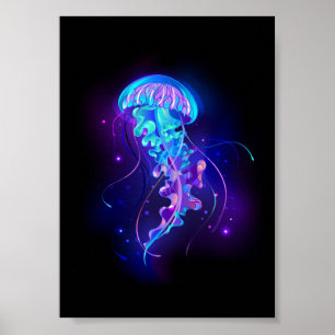 Lebendige Farbglühende Qualle Poster
