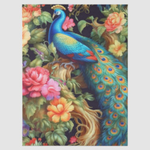 Lebendige Farbige Blumen-Pfau-Decoupage Seidenpapier