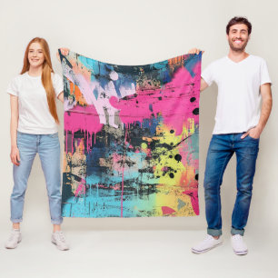 Lebendige Farbspritzer-Graffiti Pink Gelb Blau Fleecedecke