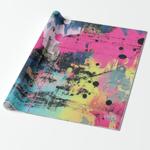 Lebendige Farbspritzer-Graffiti Pink Gelb Blau Geschenkpapier