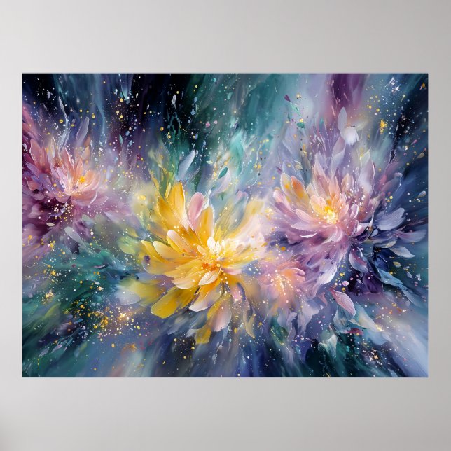 Lebendige florale abstrakte Malerei mit Explosion Poster (Vorne)