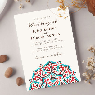 Lebendige florale Duftfreude Mandala-Hochzeit Einladung