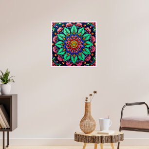 Lebendige florale Mandala-Kunst Poster