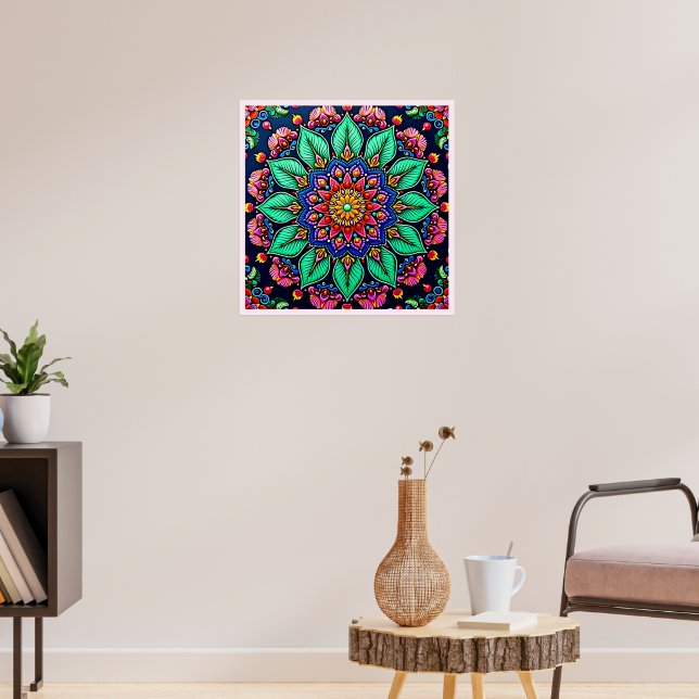 Lebendige florale Mandala-Kunst Poster (Wohnzimmer 3)