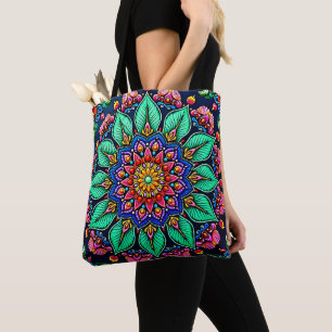 Lebendige florale Mandala-Kunst Tasche