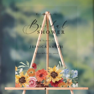Lebendige Florale Wasserfarben-Hochzeitsdusche Acrylschild